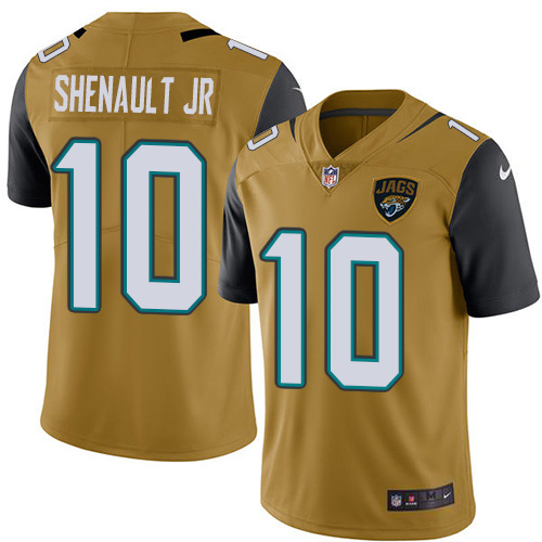 Men Nike Jacksonville Jaguars 10 Laviska Shenault Jr. Gold Stitched NFL Limited Rush Jersey